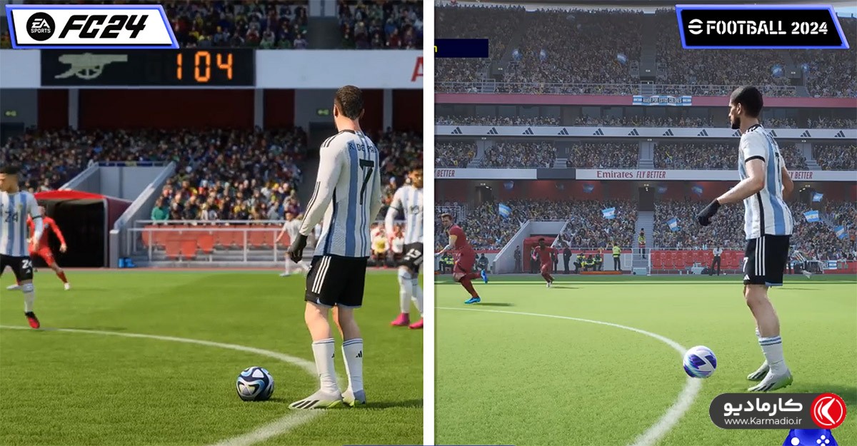 مقایسه گرافیک EA Sports FC24 و EFootball 2024